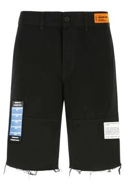 NWT $537 Heron Preston Heron Preston Logo Patch Frayed Shorts MADE IN ITALY